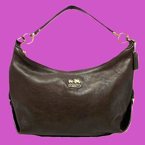 COACH Brown Leather Shoulder Bag Gold Accents 14304 Buckles *EUC* TRENDY CHIC!!